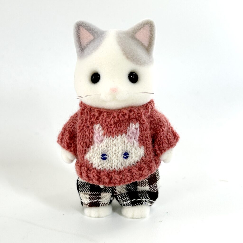 Cat Day Sweater Set White Cat Blue Eyes Handmade