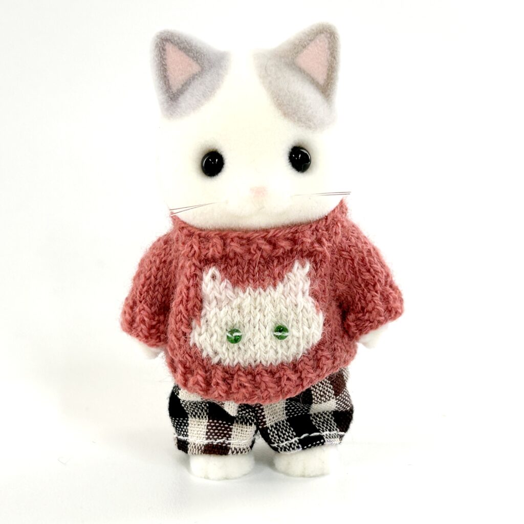 Cat Day Sweater Set White Cat Green Eyes Handmade