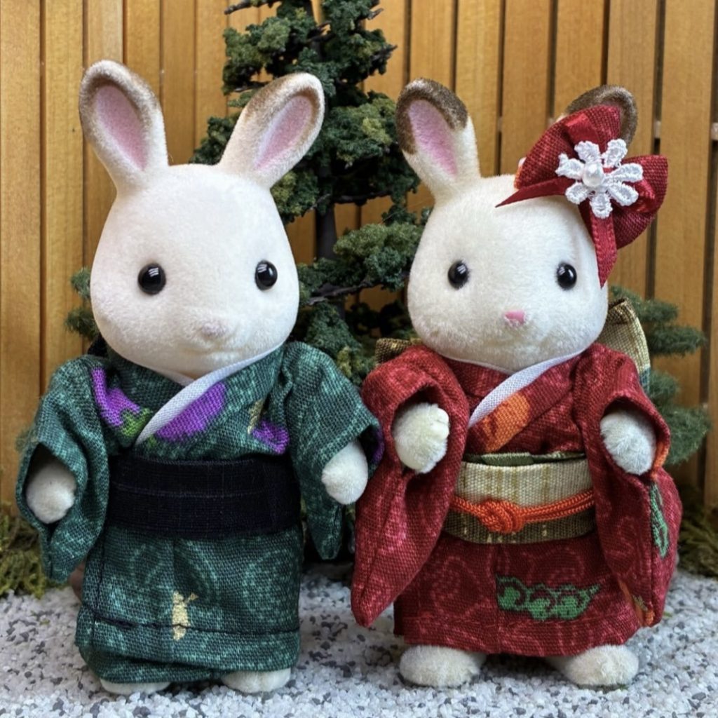 Handmade Red and Green Kimono Pair Set for Parents Handmade