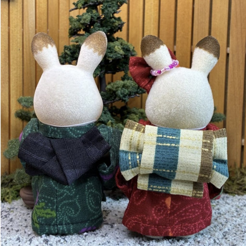 Handmade Red and Green Kimono Pair Set for Parents Handmade