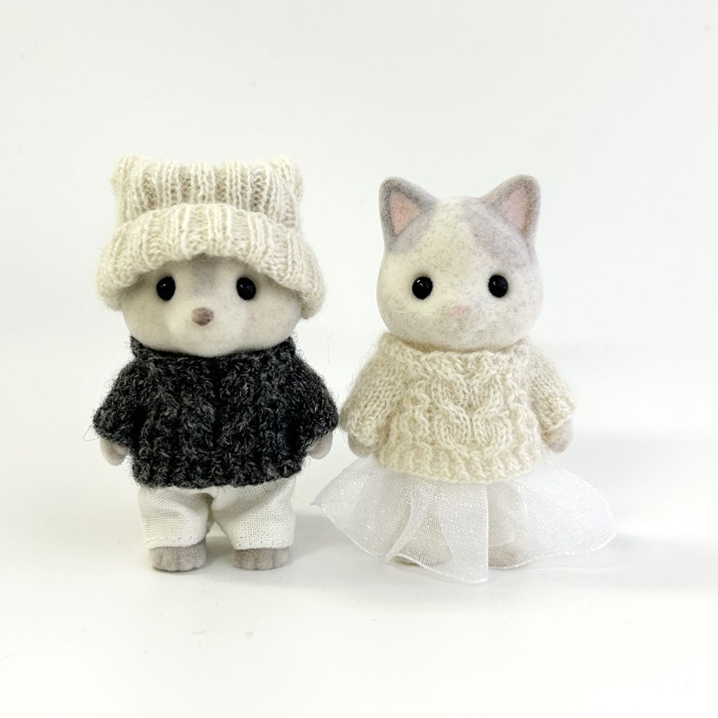 Ensemble tricoté Aran fait main gris blanc fait main