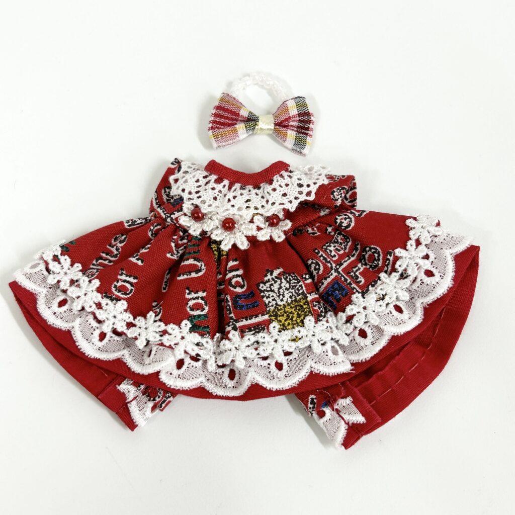 Red Print Pattern Two-Tone Dress Handmade