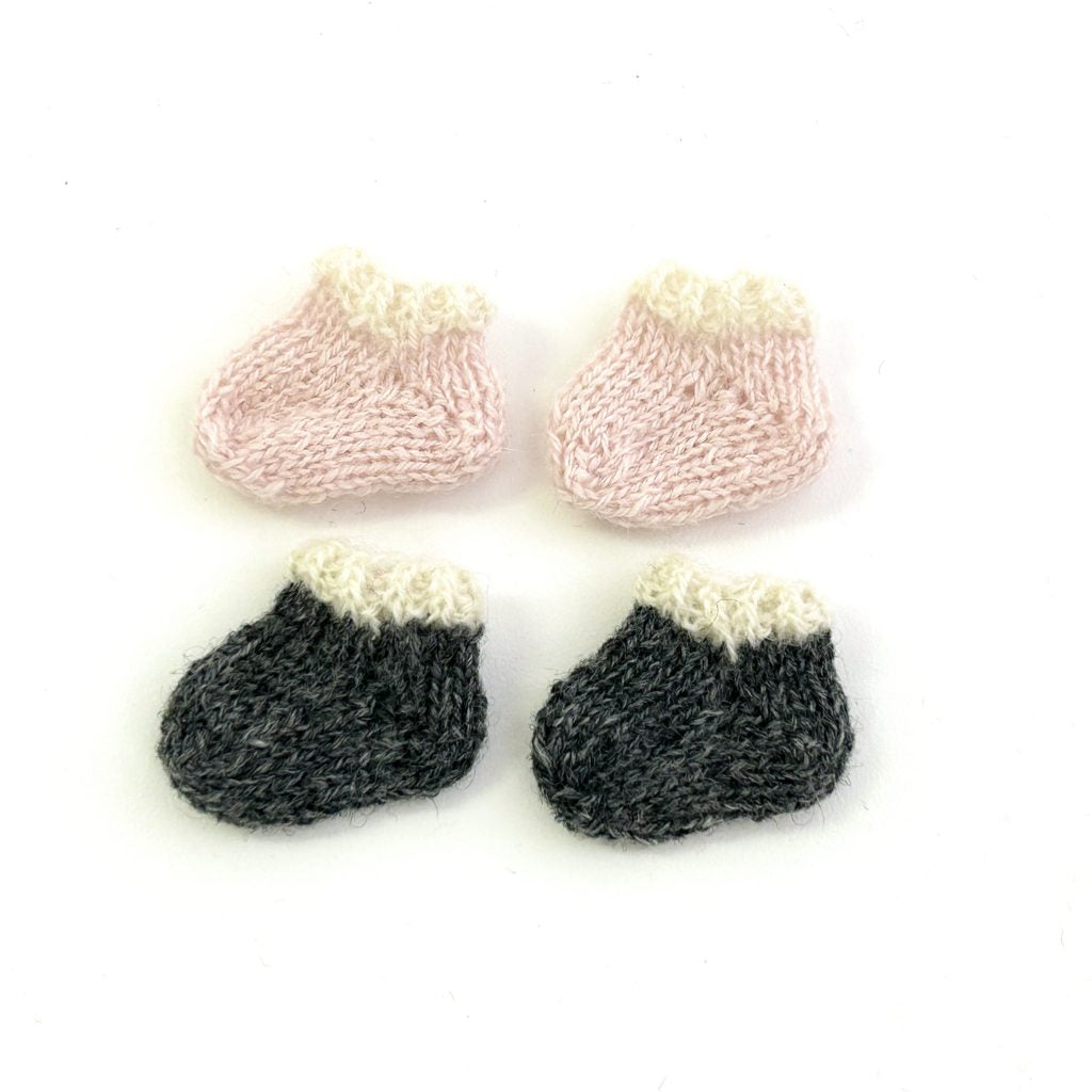 Hand-knitted Socks 2-Pair Set Pink Gray Handmade