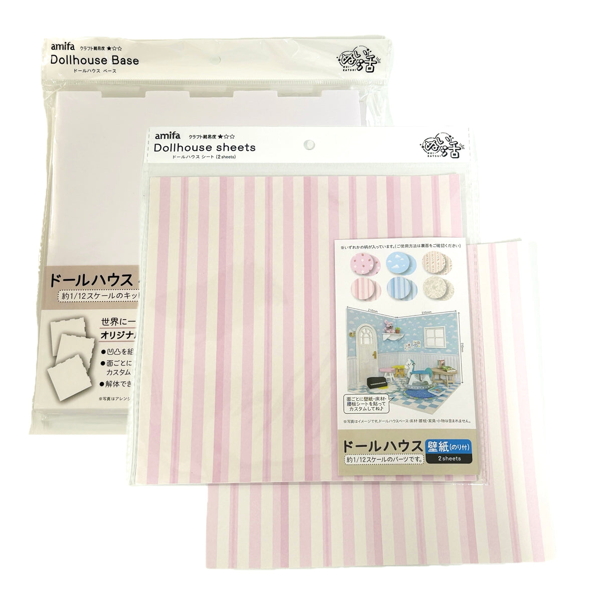 Dollhouse Base and Wallpaper Set Pink Stripe Seria