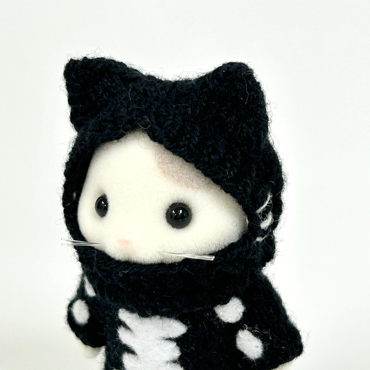Hand-Knit Black Cat Hood Handmade