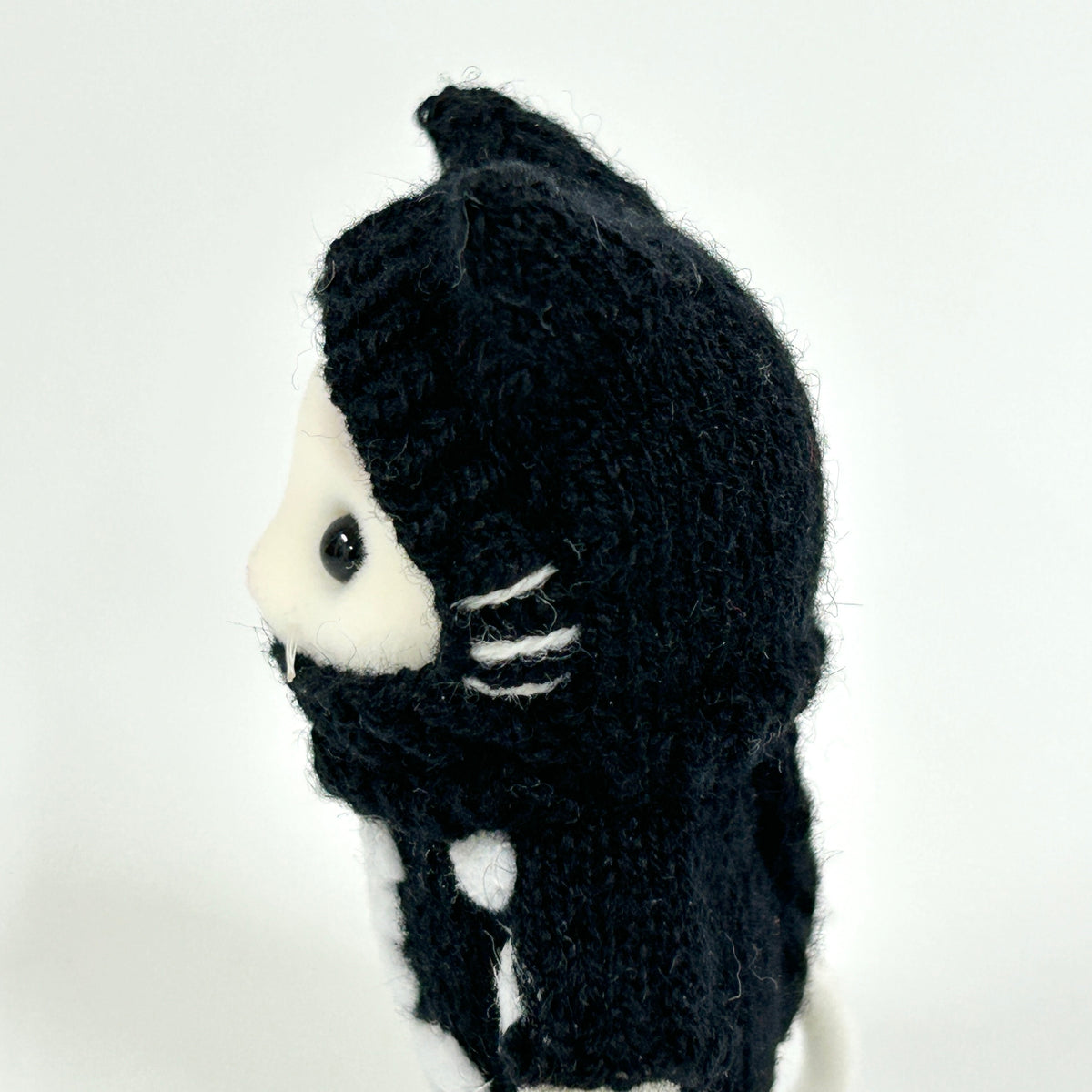 Hand-Knit Black Cat Hood Handmade