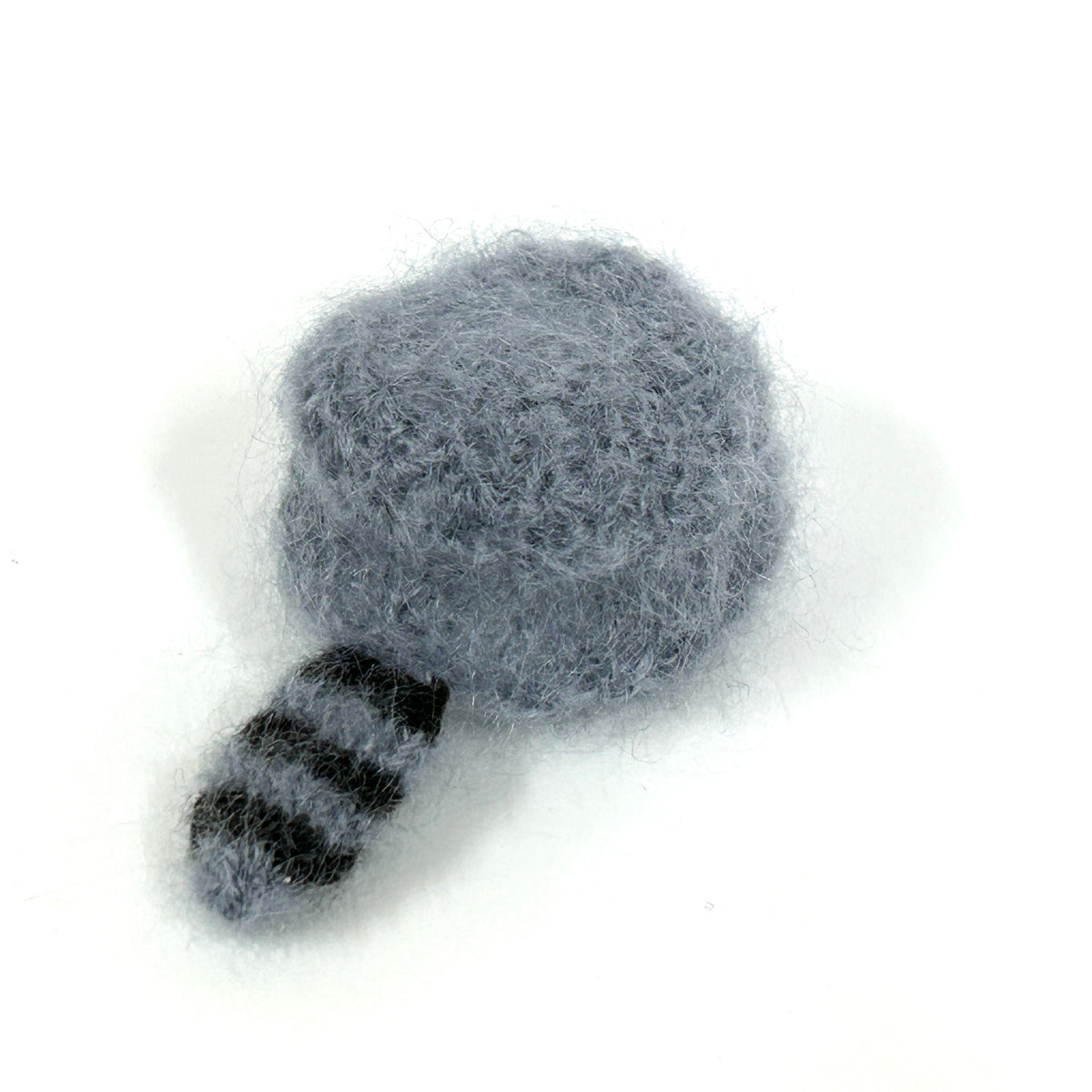 Hand-Knit Raccoon Tail Hat Grey Handmade