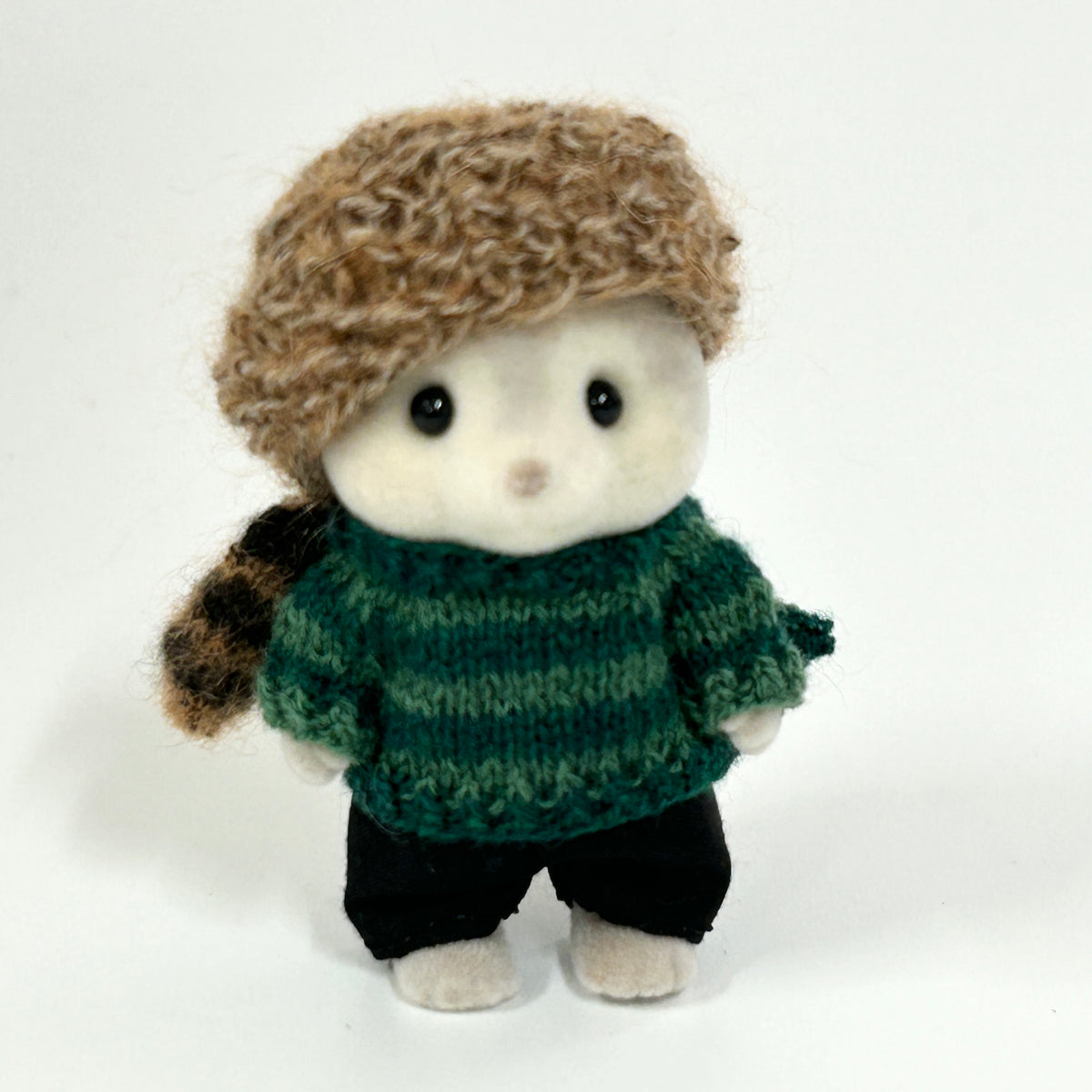 Hand-Knit Raccoon Tail Hat Brown Handmade