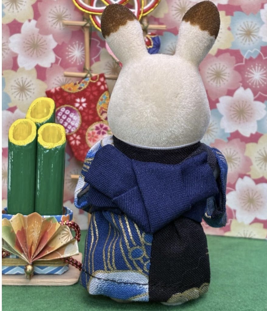 Kimono for Father Wave Pattern Blue Handmade