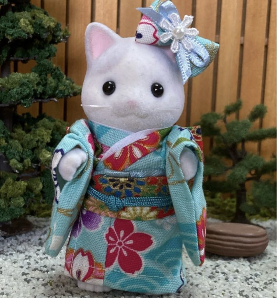 Light Blue Wave Pattern Kimono For Mother Handmade