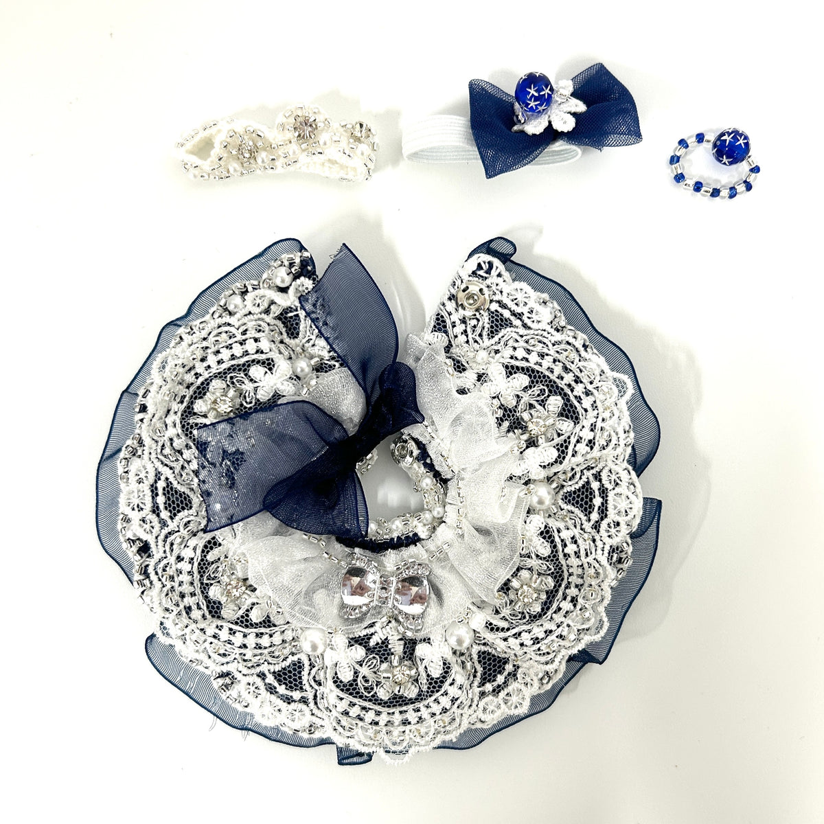 Navy & White Lace Tiered Dress Handmade