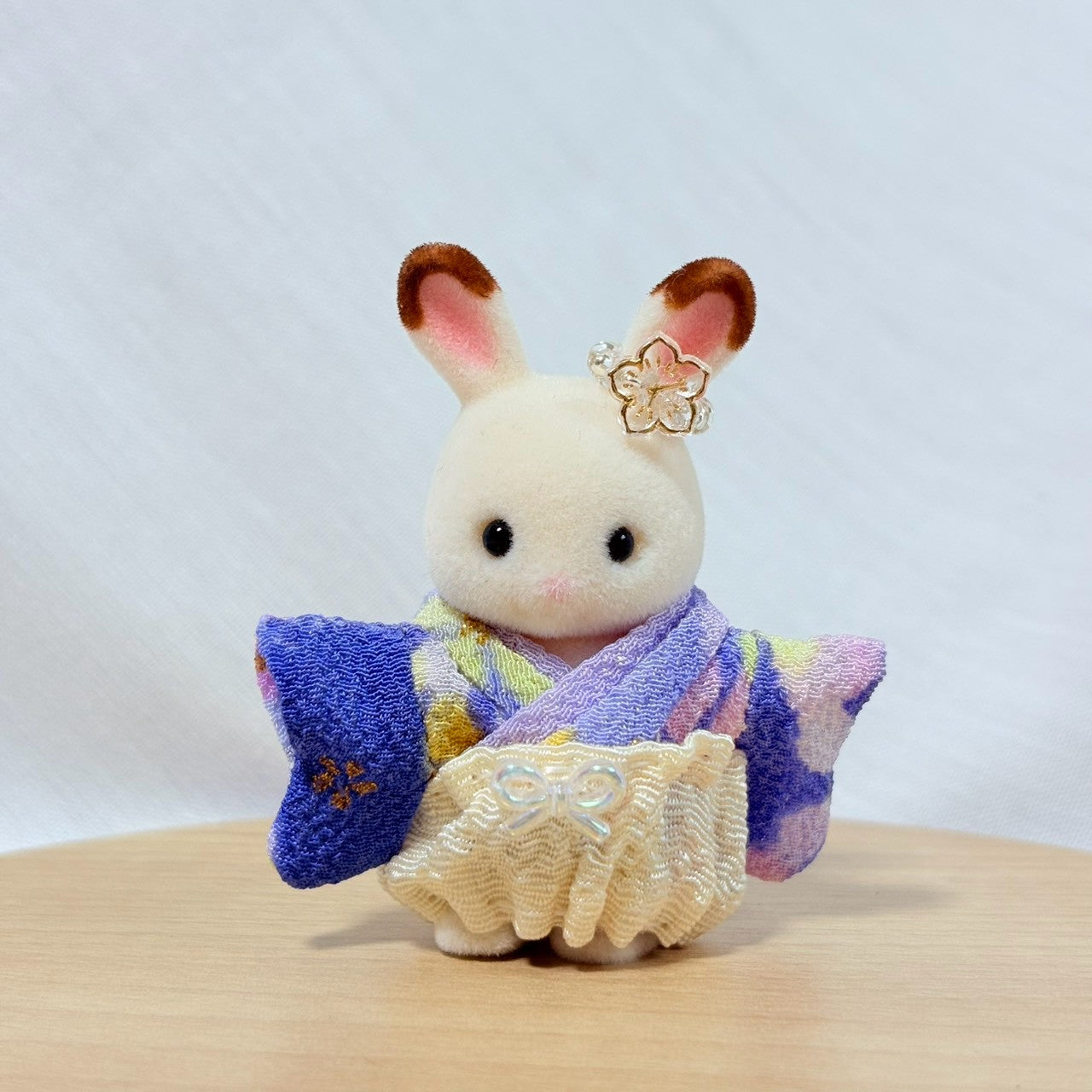 Baby Hakama 3-Piece Set Purple kimono with pale orange hakama
Handmade