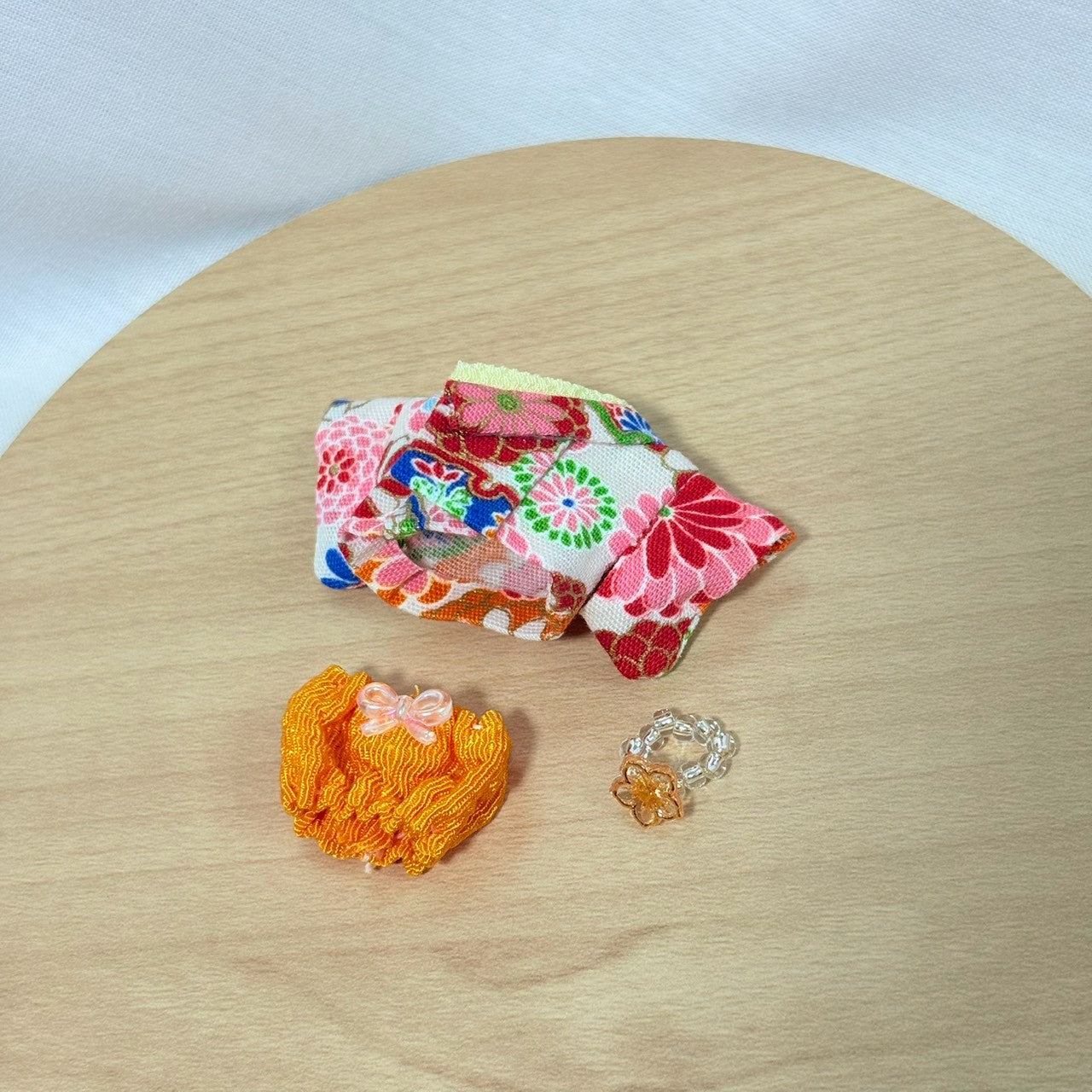 Baby Hakama 3-Piece Set White kimono with orange hakama Handmade