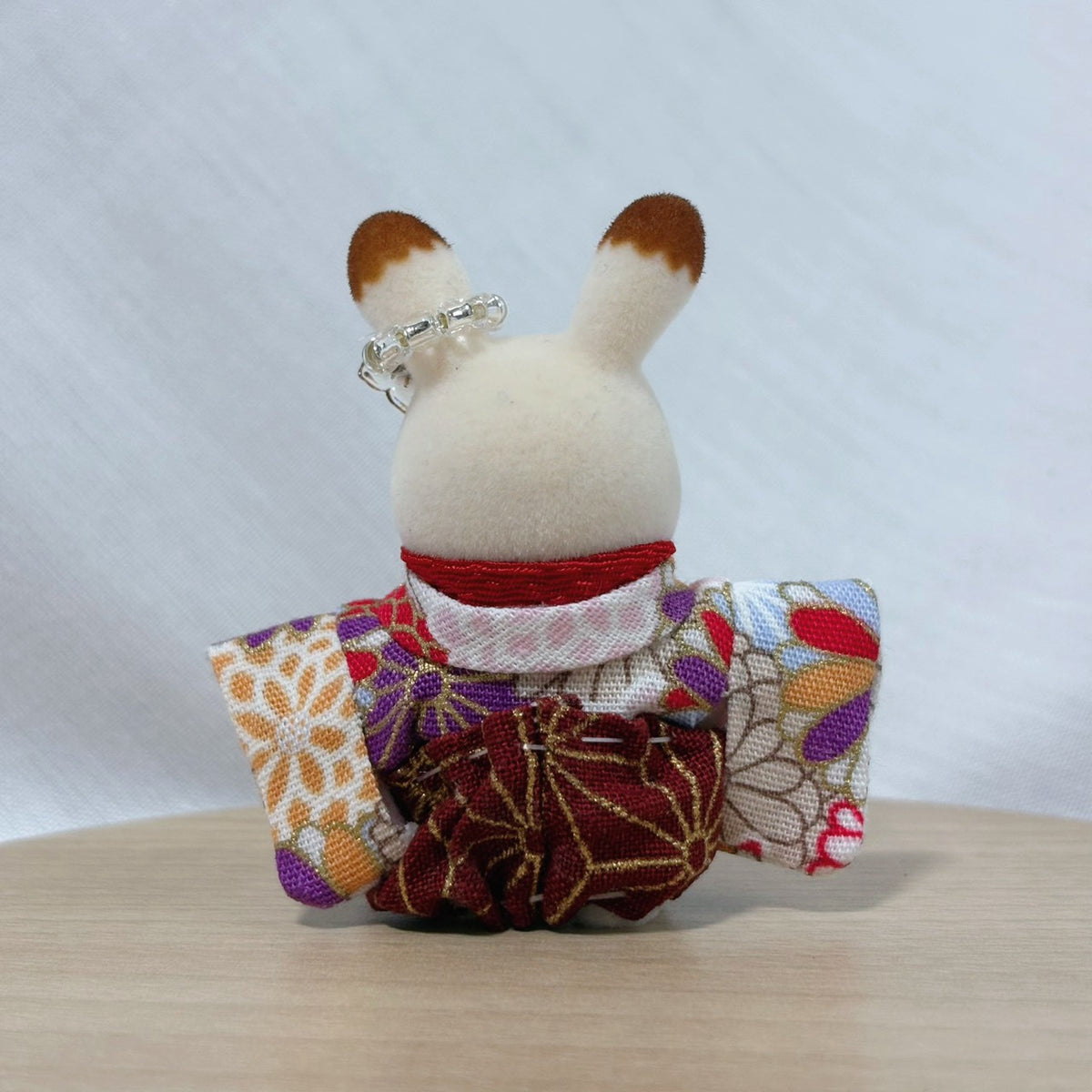 Baby Hakama 3-Piece Set Floral kimono with burgundy hakama Handmade