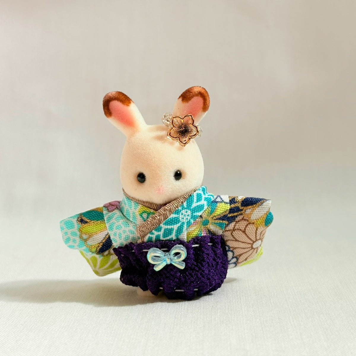 Baby Hakama 3-Piece Set Blue Kimono with Purple Hakama Handmade