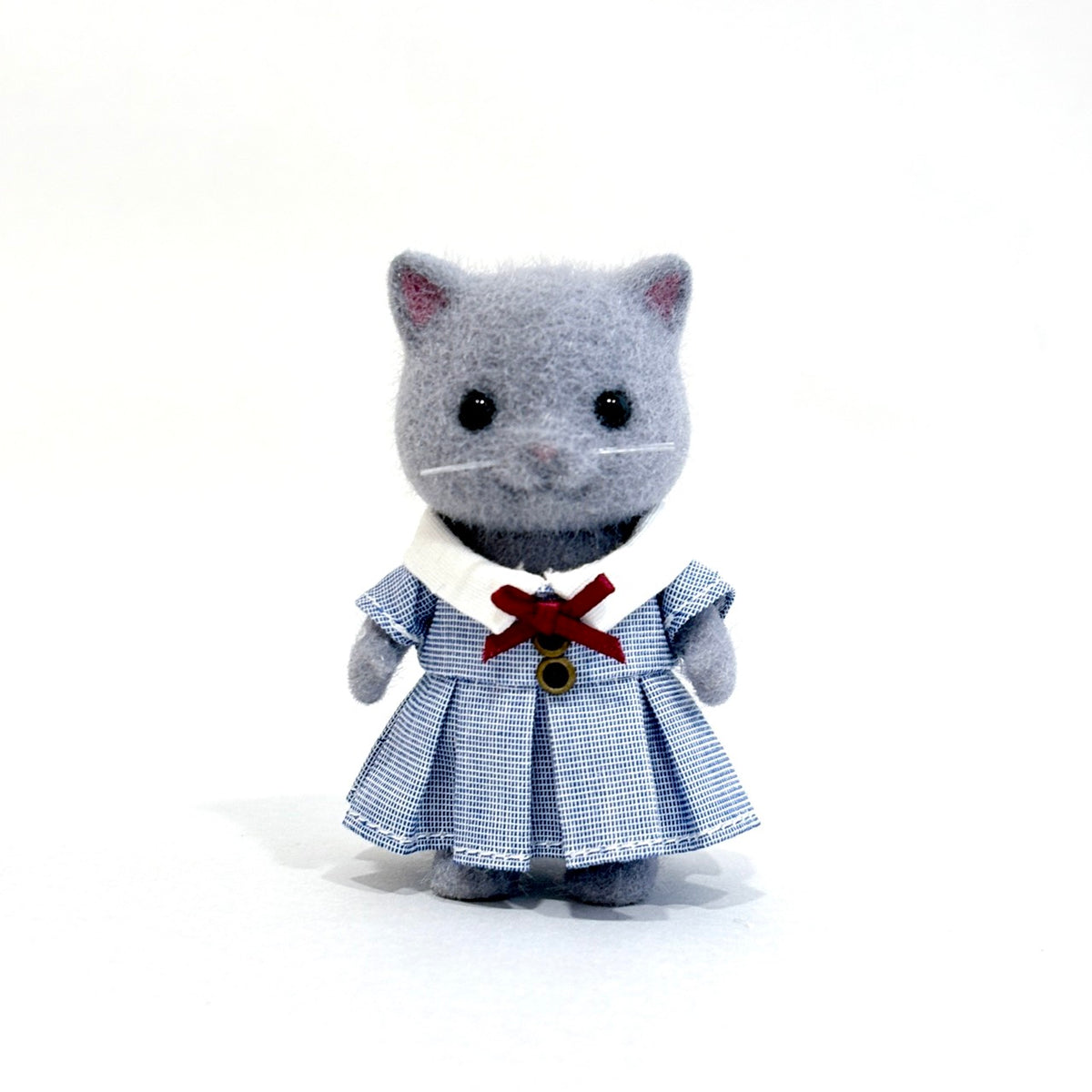Girls Blue Dress Red Ribbon Mayumi Handmade