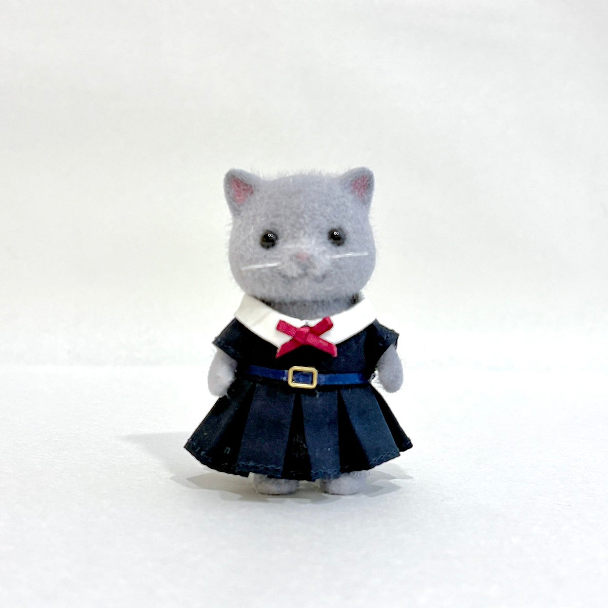 Girls Navy Dress Red Ribbon Mayumi Handmade