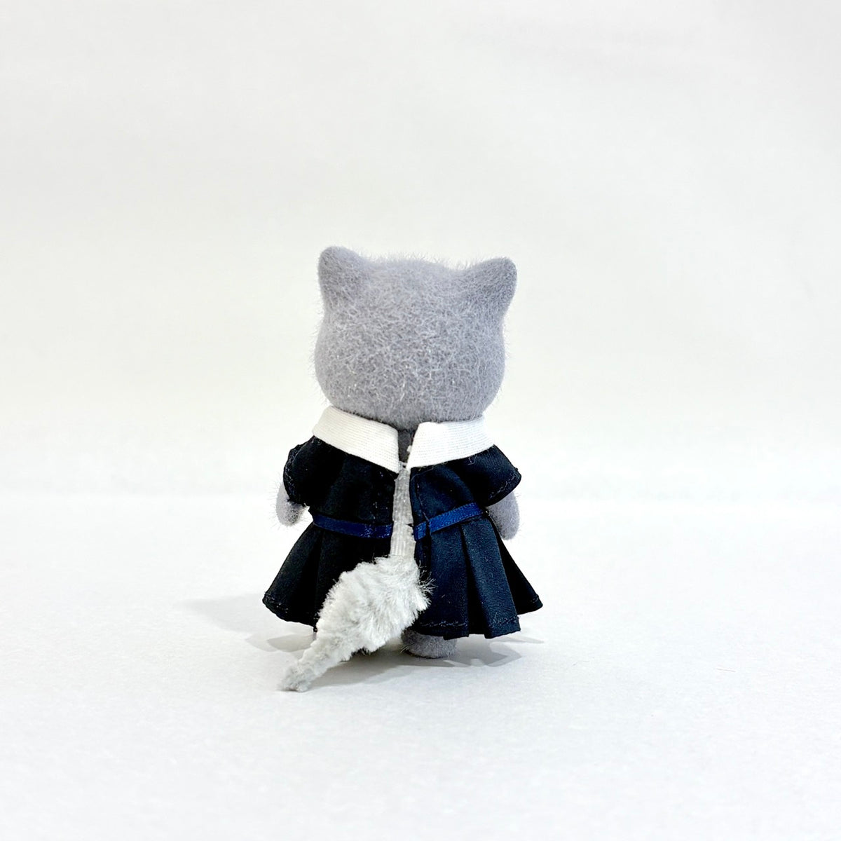 Girls Navy Dress Red Ribbon Mayumi Handmade