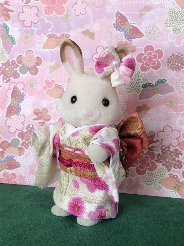KIMONO FAIT MAIN POUR MÈRE BLANC / ROSE FLORAL Fait main au Japon