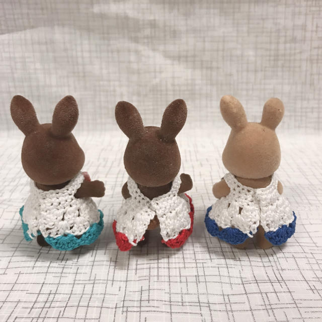 HANDMADE KNITTING DRESS w/ Plaited Ribbon BLUE RED and GREEN Sylvanian Families