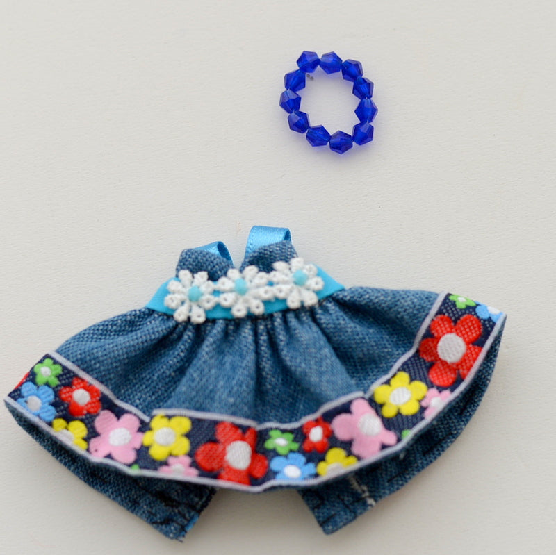 HANDMADE DRESS FOR GIRL DENIM FLORAL Calico Critters Sylvanian Families