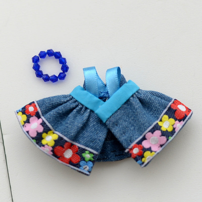 HANDMADE DRESS FOR GIRL DENIM FLORAL Calico Critters Sylvanian Families