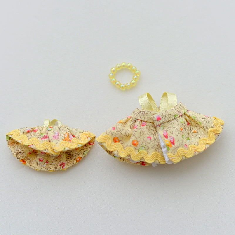 HANDMADE DRESS FOR GIRL & BABY YELLOW LEAFY Calico Critters Sylvanian Families