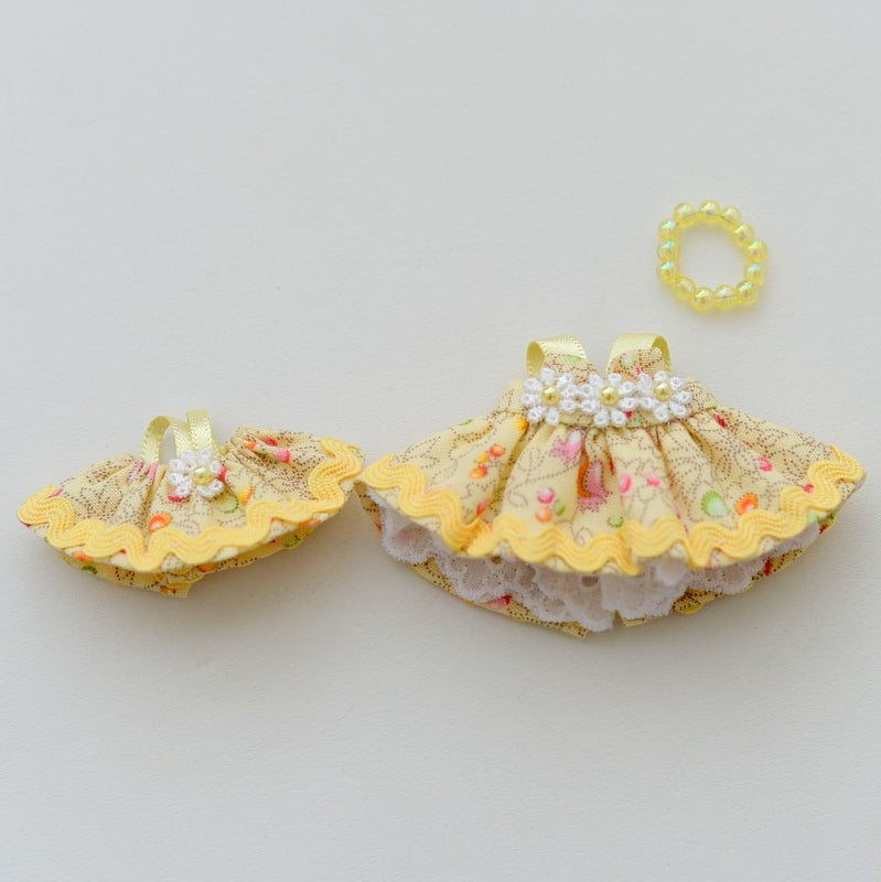 HANDMADE DRESS FOR GIRL & BABY YELLOW LEAFY Calico Critters Sylvanian Families