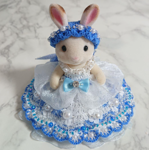 HANDMADE BLUE DRESS HAT FOR MOTHER Epoch Calico Critters Sylvanian Fam