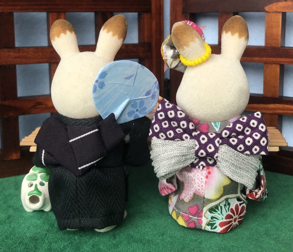 HANDMAD KIMONO FOR COUPLE BLACK & SAKURA PAIR Calico Critters Sylvanian Families