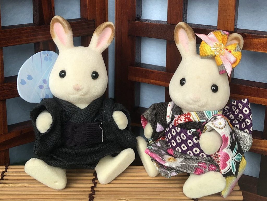 HANDMAD KIMONO FOR COUPLE BLACK & SAKURA PAIR Calico Critters Sylvanian Families