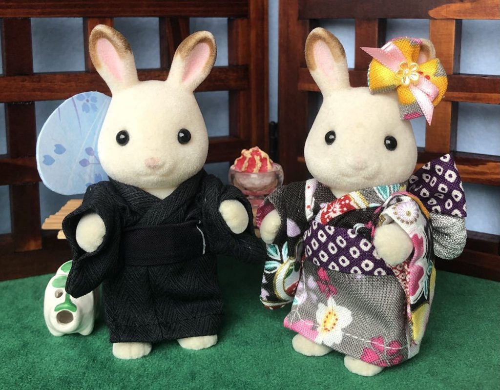 HANDMAD KIMONO FOR COUPLE BLACK & SAKURA PAIR Calico Critters Sylvanian Families
