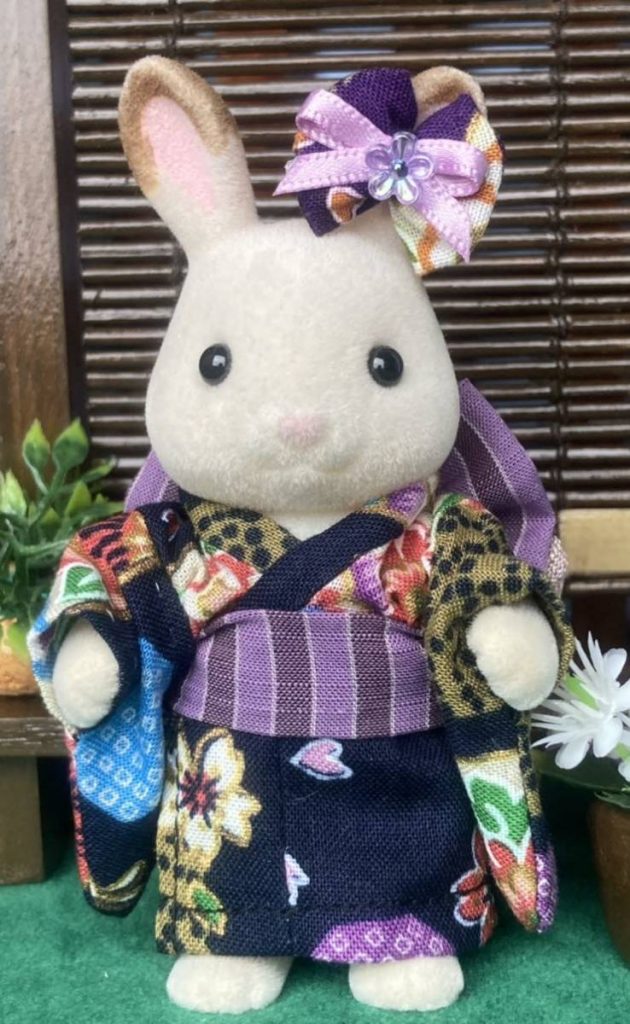 HANDMADE SUMMER KIMONO MOTHER NAVY FLORAL Calico Critters Sylvanian Families