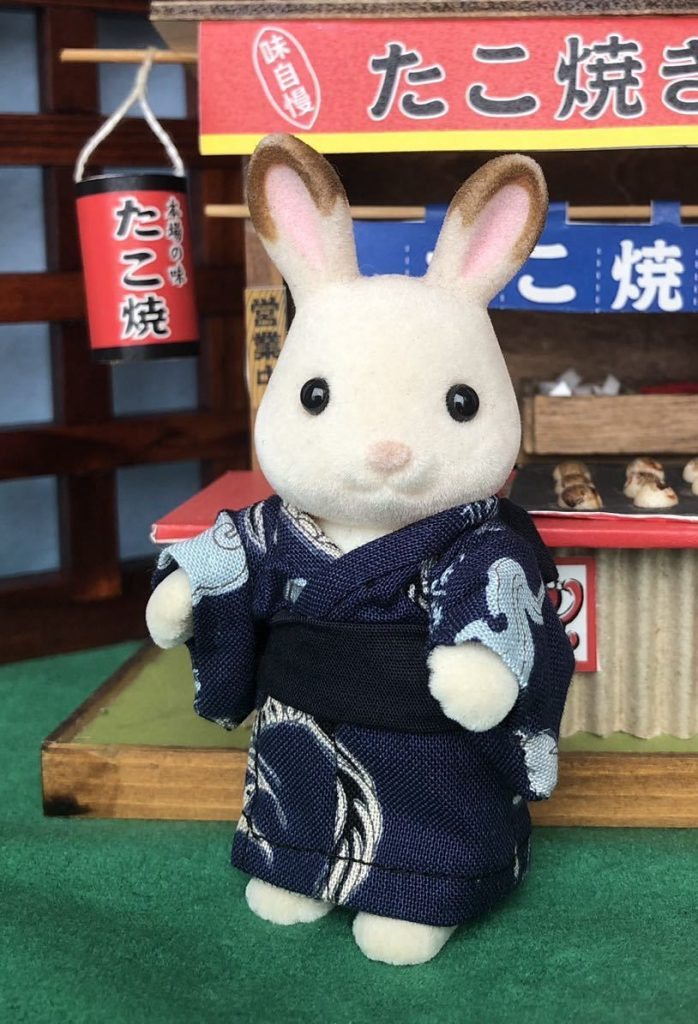 HANDMADE SUMMER KIMONO FOR FATHER DARK BLUE Calico Critters Sylvanian Families