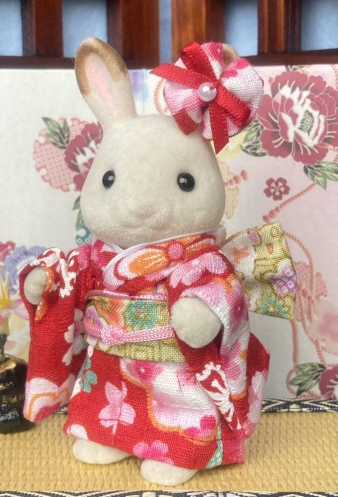 HANDMADE KIMONO FOR MOTHER RED FLORAL Calico Critters Sylvanian Families