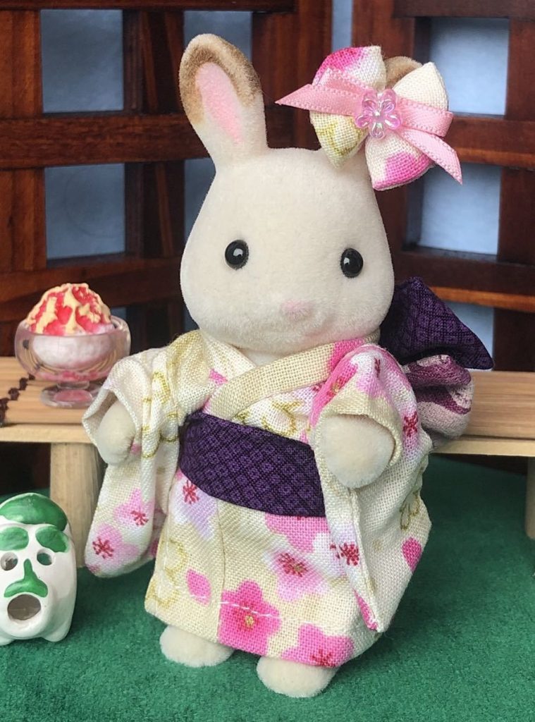 HANDMADE SUMMER KIMONO MOTHER WHITE FLORAL Calico Critters Sylvanian Families