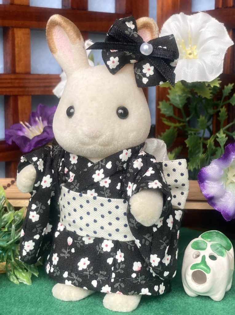 HANDMADE SUMMER KIMONO MOTHER BLACK SACURA Calico Critters Sylvanian Families