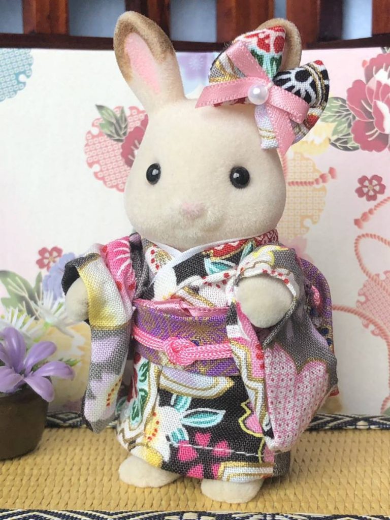 HANDMADE KIMONO FOR MOTHER BLACK / PINK Calico Critters Sylvanian Families