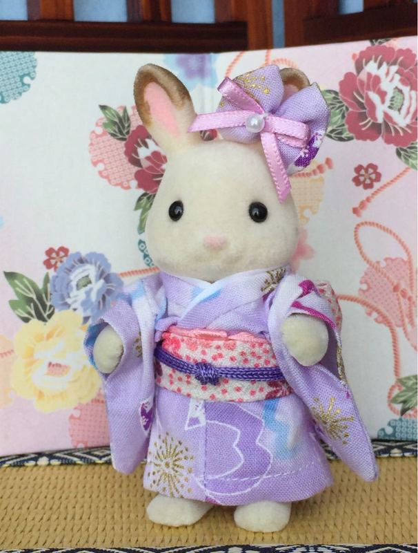 HANDMADE KIMONO FOR MOTHER PURPLE FLOWER Calico Critters Sylvanian Families