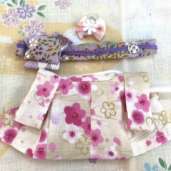 HANDMADE KIMONO FOR MOTHER SAKURA WHITE/PURPLE Japan handmade