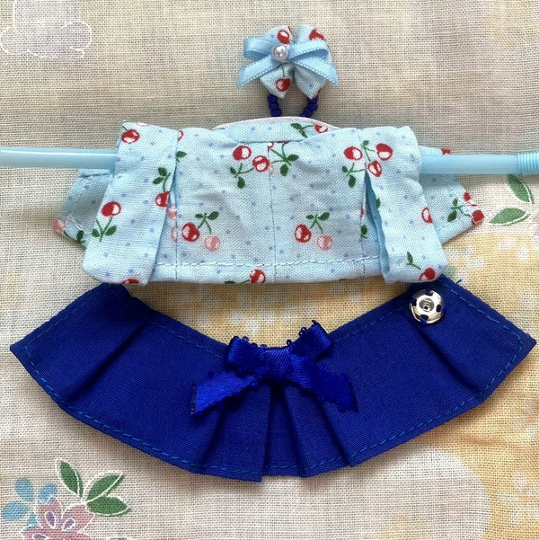 HANDMADE KIMONO HAKAMA FOR GIRL BLUE CHERRY Japan handmade