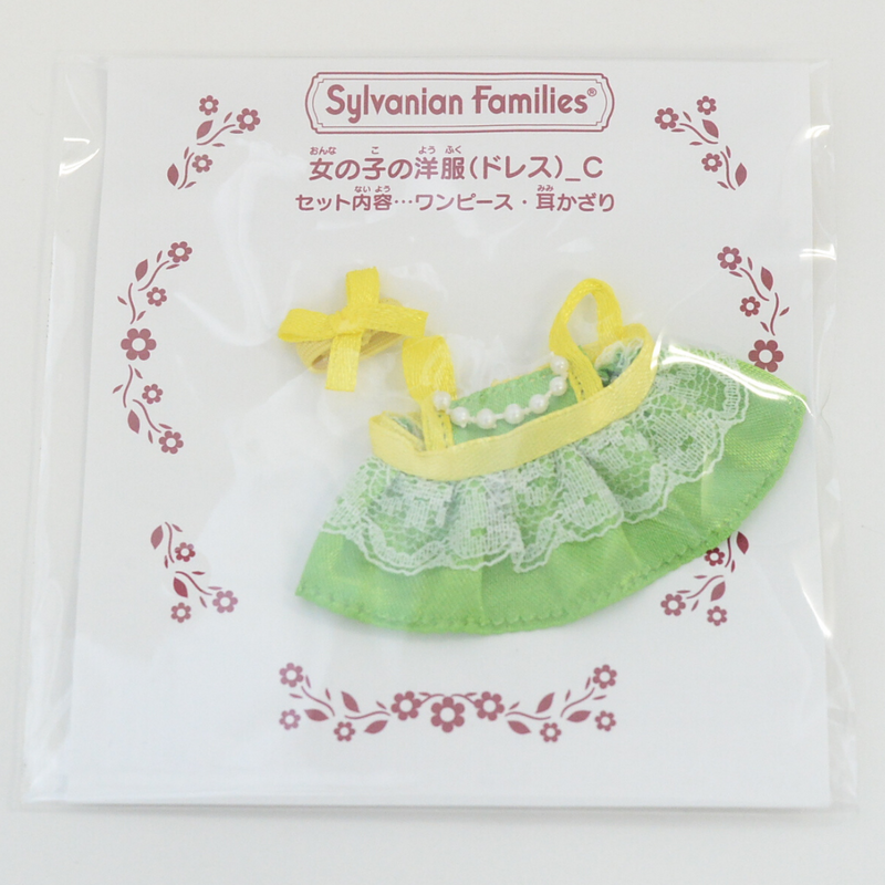 GIRLS DRESS GREEN AND RIBBON Fan Club Sylvanian Families