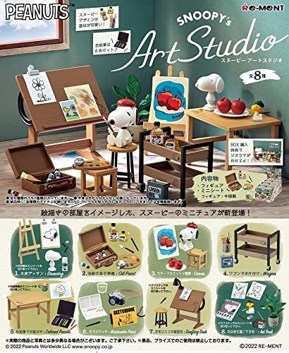 Re-ment PEANUT SNOOPY'S ART STUDIO Completed Set for dollhouse Re-ment