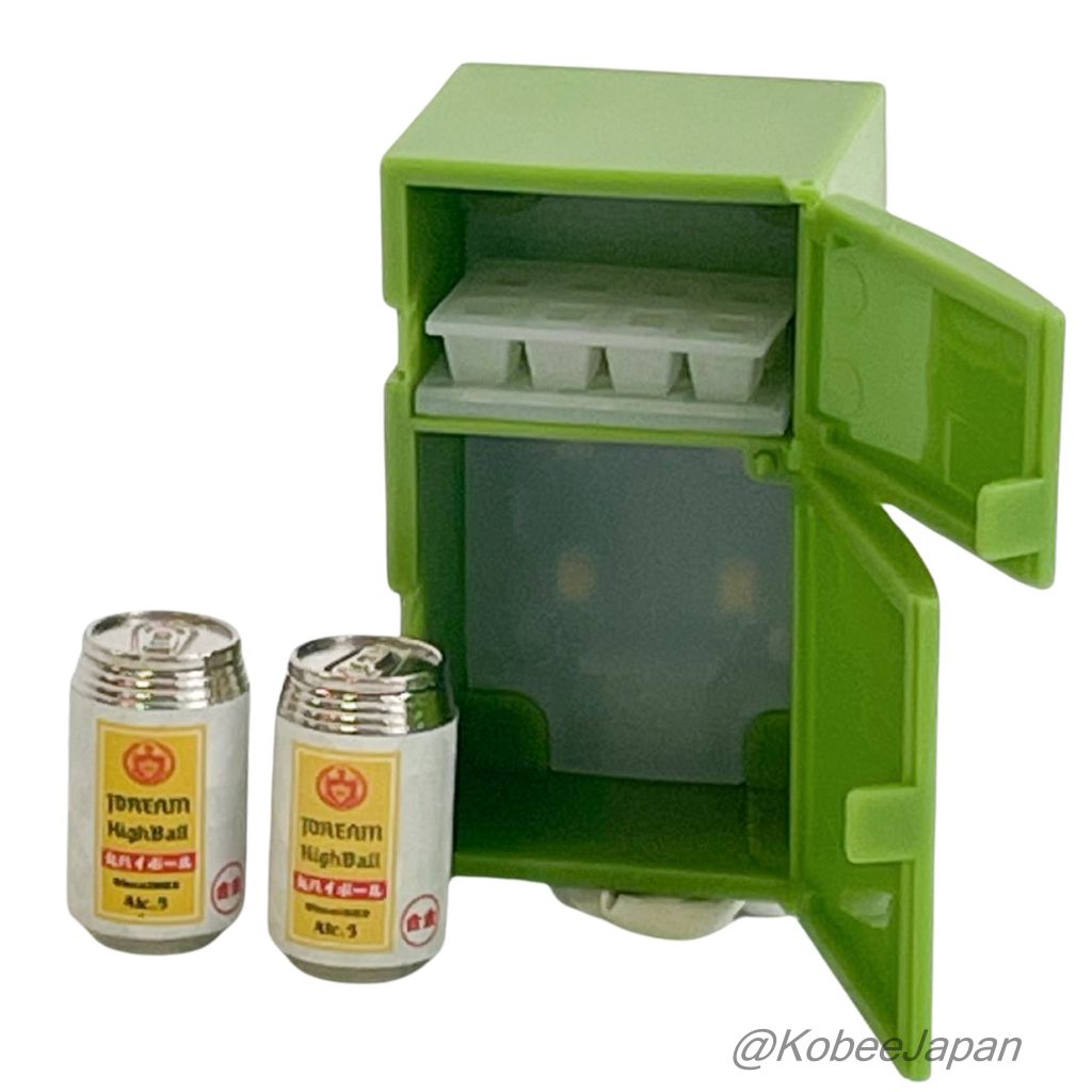 Capsule Toy Light-Up Miniature Refrigerator 2 Retro Green 2 Cans Highball White Light JDREAM