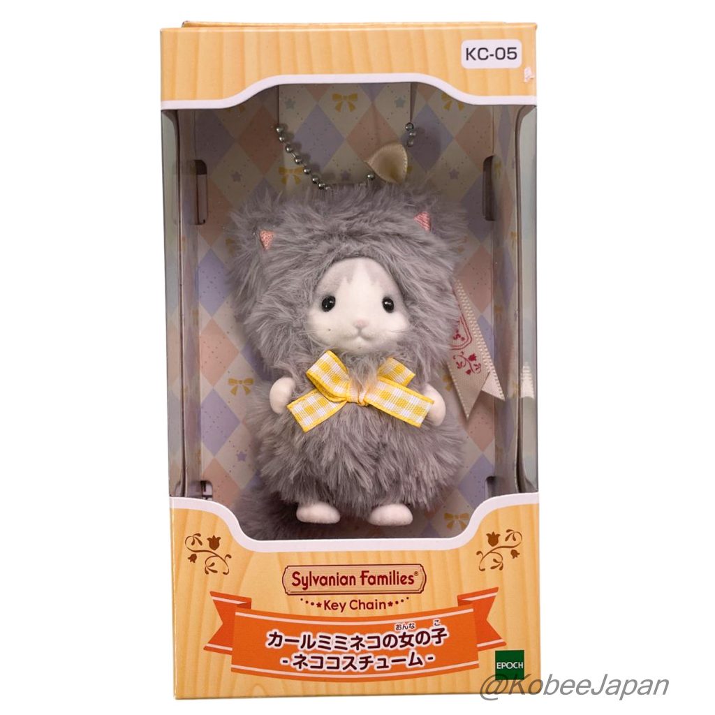 arabic
ميدالية مفاتيح بقرني أذن مجعدين على شكل فتاة قطة بزي قطة 2026 KC-05 Sylvanian Families Calico Critters