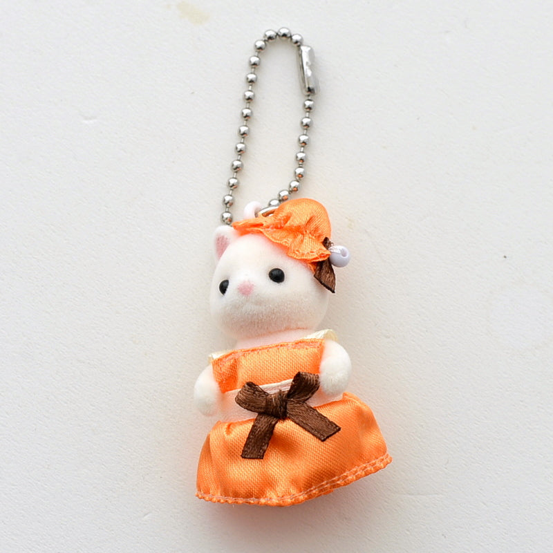 SILK CAT KEY CHAIN WITH ORANGE DRESS Epoch Sylvanian Families