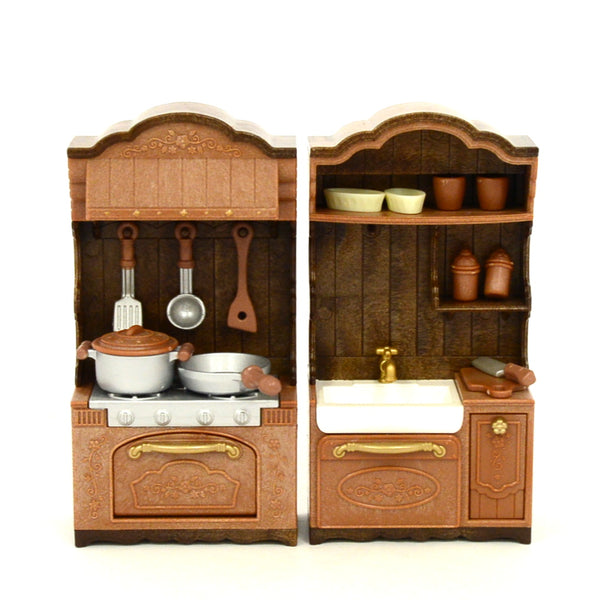 [Used] CLASSIC BROWN KITCHEN STOVE SINK SET 14195 Sylvanian Families