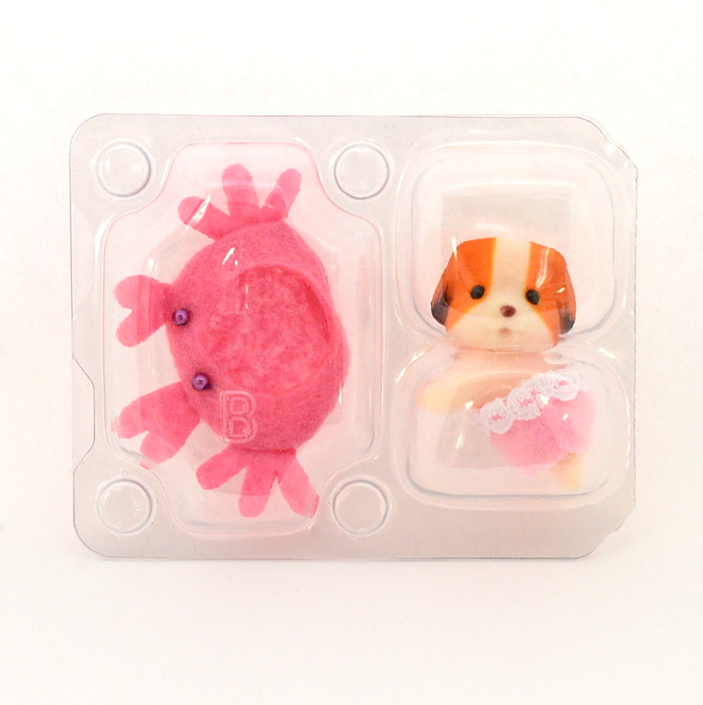 Baby Aqua Parade Series Baby Chiffon Dog With Pink Crab Hat 2022 Sylvanian Families Calico Critters