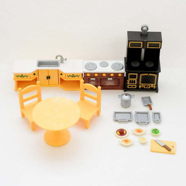 [Used] KITCHEN OVEN DINING TABLE SET Calico Clitters Epoch Japan Sylvanian Families