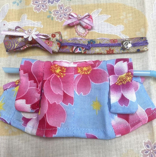 HANDMADE KIMONO FOR MOTHER LIGHT BLUE/ PINK SAKURA Japan handmade